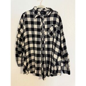 Lane Bryant Black White Plaid Button Down‎ Shirt Top Plus Size 26/28